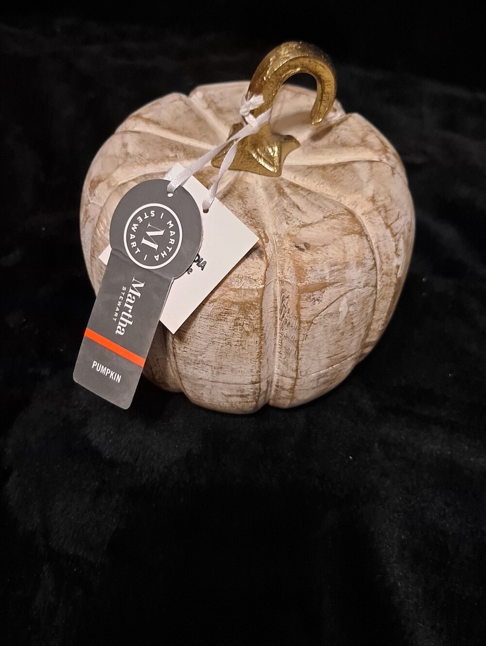 Martha Stewart Whitewashed Pumpkin with Gold Stem Accent Wooden